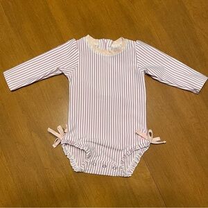 Ruffle Butts Striped Rashguard Pink Purple 6-12M Baby Girl One-Piece Swimsuit
